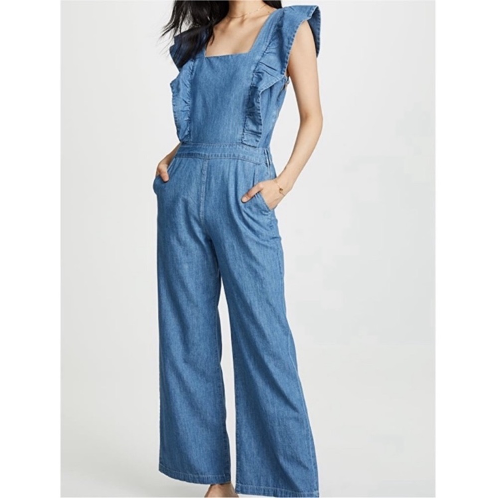 Ei8htdreams Ruffle Chambray Japanese
Cotton Wide Leg Denim Jumpsuit